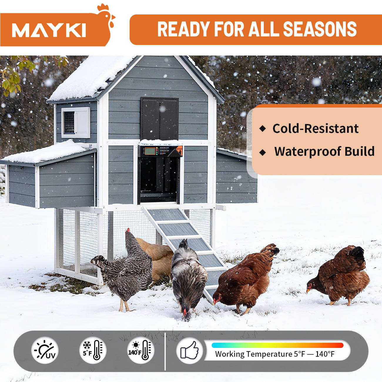MAYKI Automatic Chicken Coop Door Solar Powered, Accessories Extra-Large with 4 Auto Modes (Timer & Light Sensor), Anti-Pinch, Waterproof Cold Weather, FCC/CE/RoHs Certified, Aluminum Build, M Black