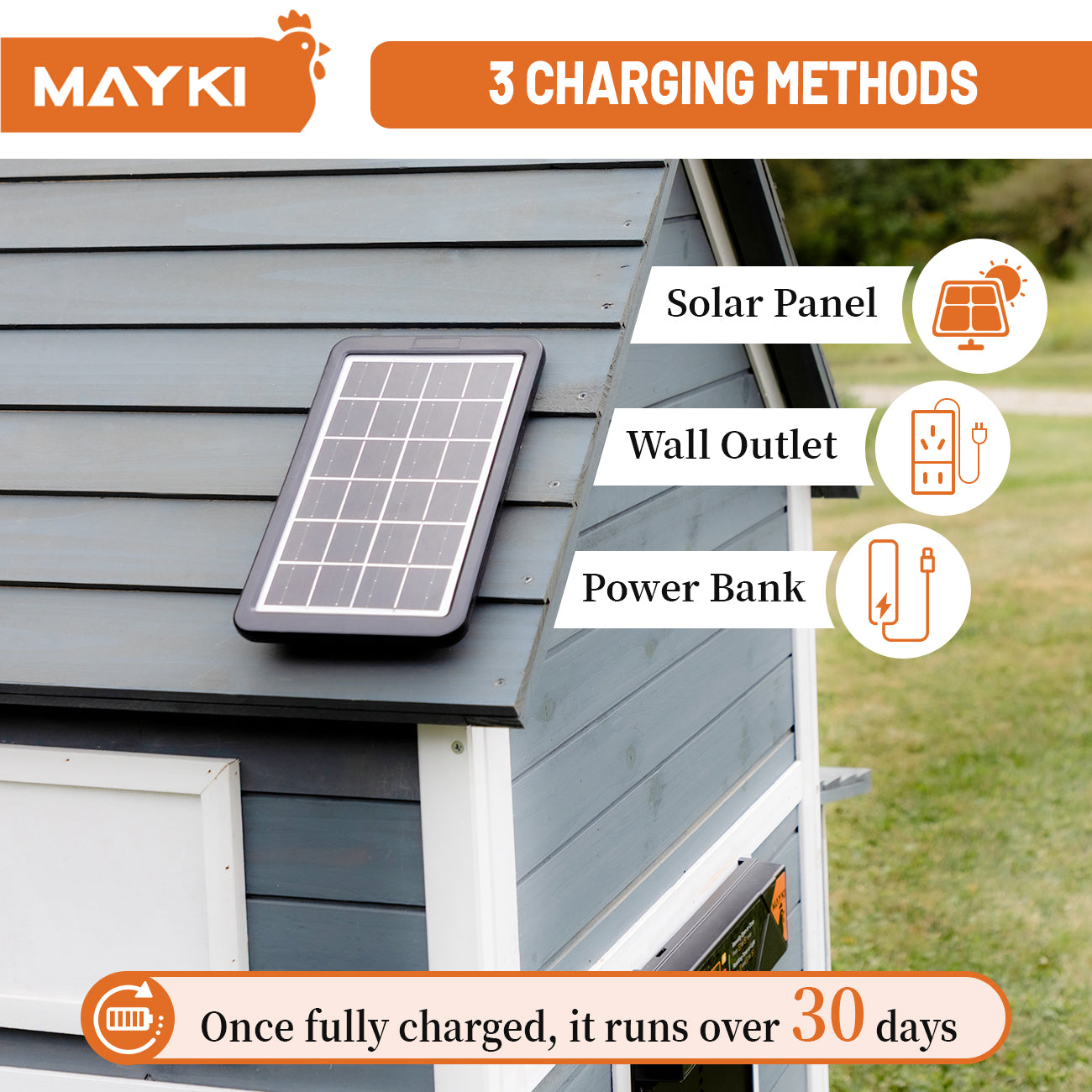 MAYKI Automatic Chicken Coop Door Solar Powered, Accessories Extra-Large with 4 Auto Modes (Timer & Light Sensor), Anti-Pinch, Waterproof Cold Weather, FCC/CE/RoHs Certified, Aluminum Build, M Black