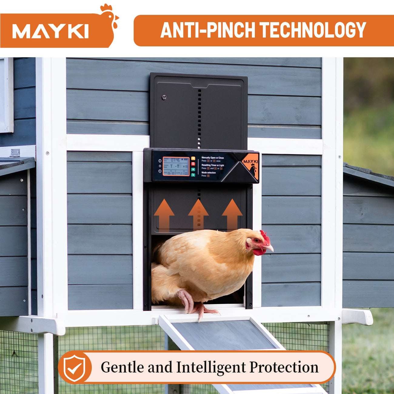 MAYKI Automatic Chicken Coop Door Solar Powered, Accessories Extra-Large with 4 Auto Modes (Timer & Light Sensor), Anti-Pinch, Waterproof Cold Weather, FCC/CE/RoHs Certified, Aluminum Build, M Black