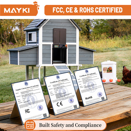 MAYKI Automatic Chicken Coop Door Solar Powered, Accessories Extra-Large with 4 Auto Modes (Timer & Light Sensor), Anti-Pinch, Waterproof Cold Weather, FCC/CE/RoHs Certified, Aluminum Build, M Black