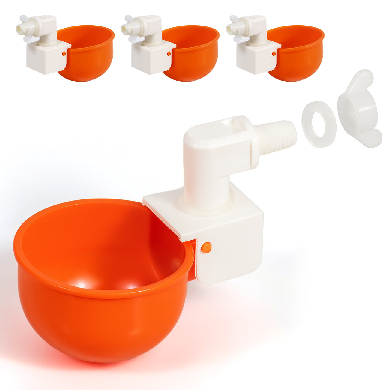 MAYKI Chicken Waterer Cups, 4-Pack Automatic Water Dispenser, No-Leak Poultry Waterer for Coop Buckets & DIY Systems, Large Water Cups for MAYKI Waterer Set, Durable PVC