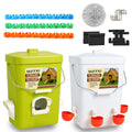 MAYKI Chicken Feeder and Waterer Set, 3 Gallon/26 LB No Waste Poultry Feeding System with Hanging Option, Automatic Coop Accessories for 10 Hens, Upgraded Feeder Port Water Cup, BPA-Free Winter Design