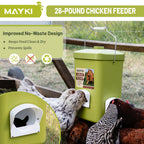 MAYKI Chicken Feeder and Waterer Set, 3 Gallon/26 LB No Waste Poultry Feeding System with Hanging Option, Automatic Coop Accessories for 10 Hens, Upgraded Feeder Port Water Cup, BPA-Free Winter Design